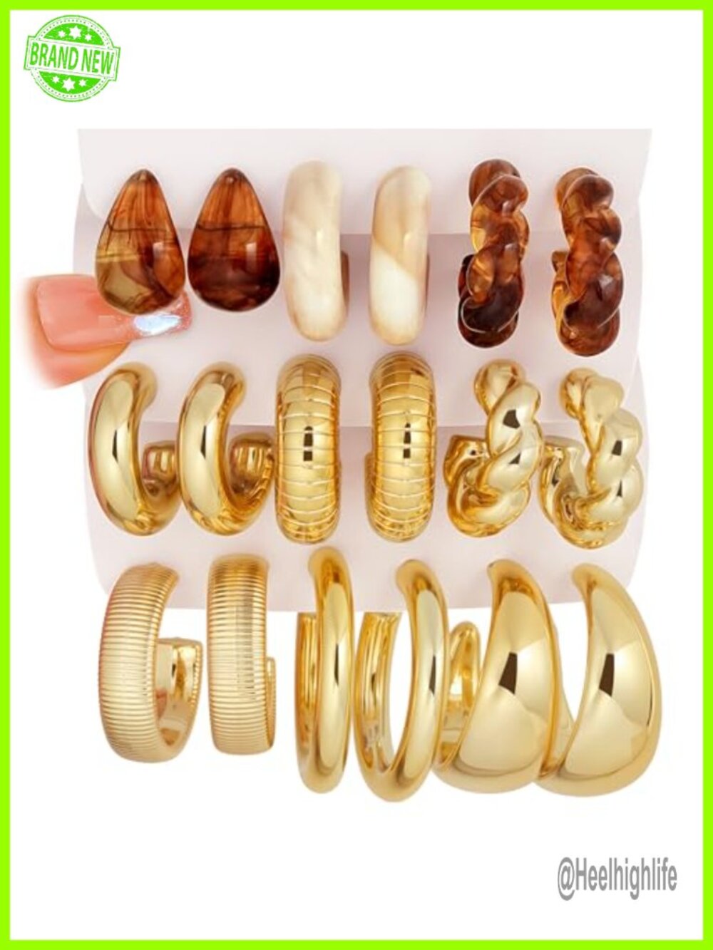 Chunky Hoop Earrings for Women 9 Pairs Resin Acrylic 14K Gold Fashion Jewelry